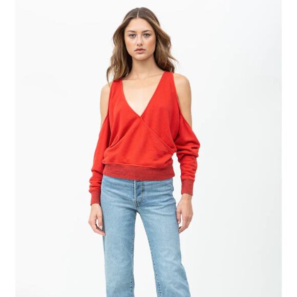 n:PHILANTHROPY Ventura Sweatshirt French Terry Cold Shoulder in Red Size Medium - Picture 1 of 10